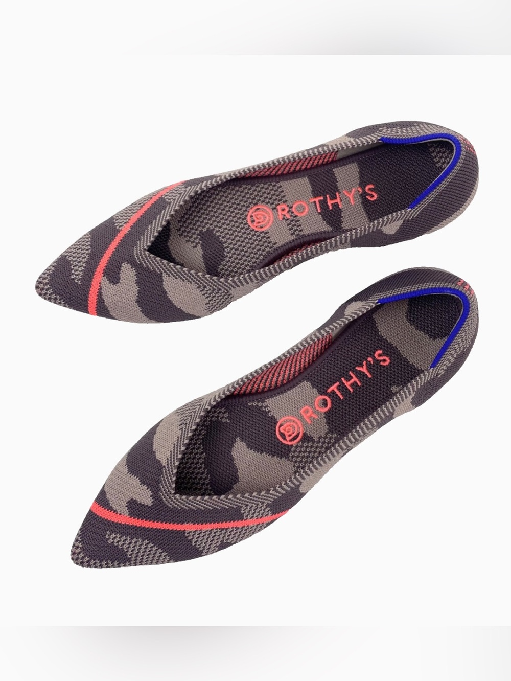 Rothys The Point Womens Size 8 Taupe Camo Orange Stripe Pointed Toe Flat Slip On